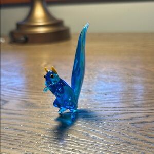 Vintage Glass Squirrel Figurine Blue Hand Blown Mid Century 1970s